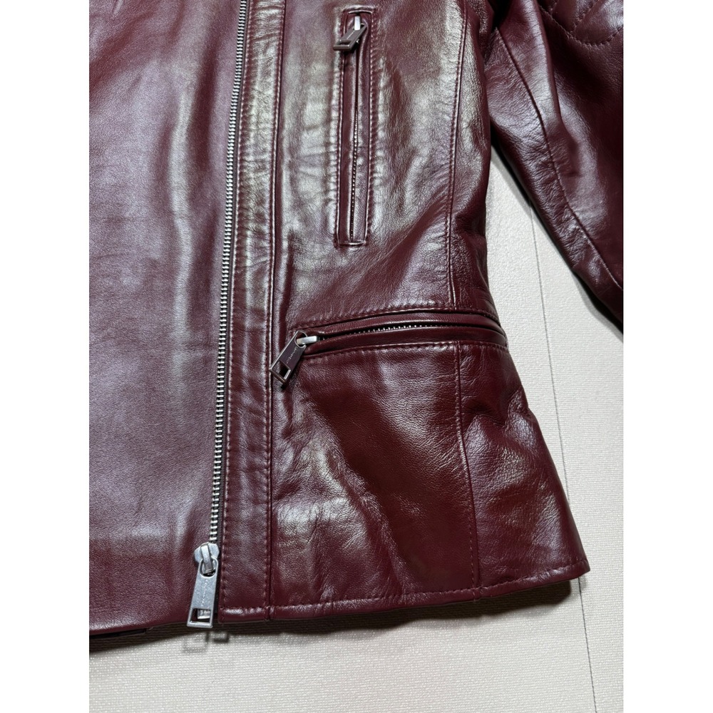 LeatherCult Burgundy Real Leather Moto Biker Jacket Quilted Shoulder MSRP;$250 - Picture 2 of 9